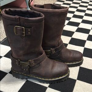 Dr. Martens Anistone Hi Leather Biker Boots (Dark Brown)